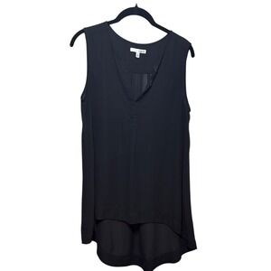 Lapis Black Sleeveless Blouse Top V Neck Semi Sheer‎ Casual Elegant